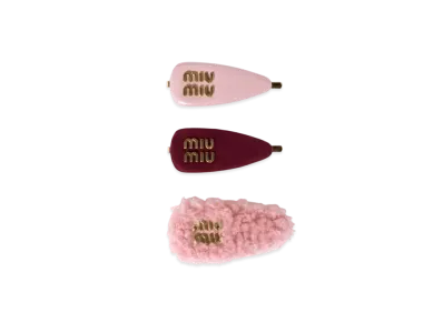 MIUMIU Set Of Leather Suede and Shearling Hair Clips "Pink"