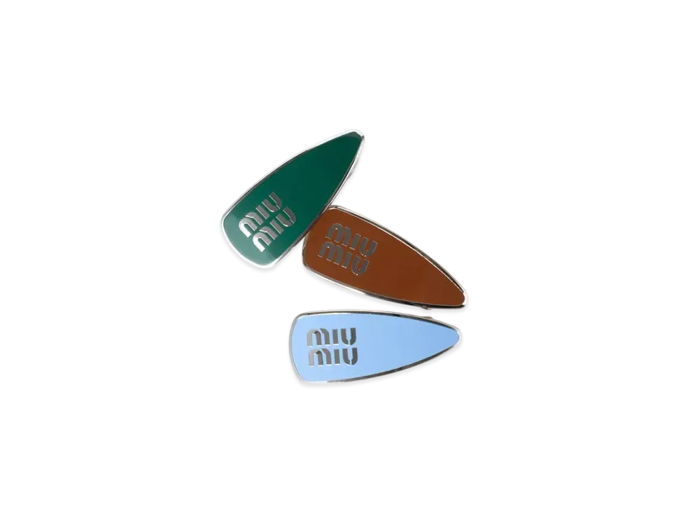 MIUMIU Enamelled Metal Clips "Emerald/Cognac/Wave"