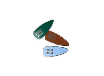 MIUMIU Enamelled Metal Clips "Emerald/Cognac/Wave"