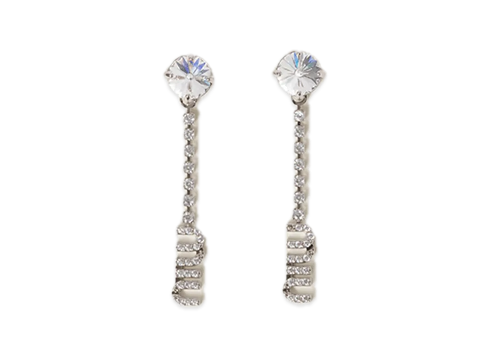 MIU MIU Metal Earrings with Crystals "Light Grey/Crystal"