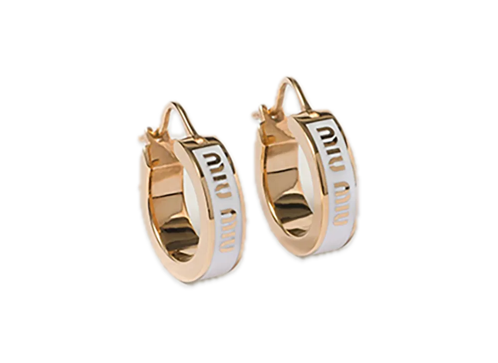 MIU MIU Enamel Metal Earrings "White"