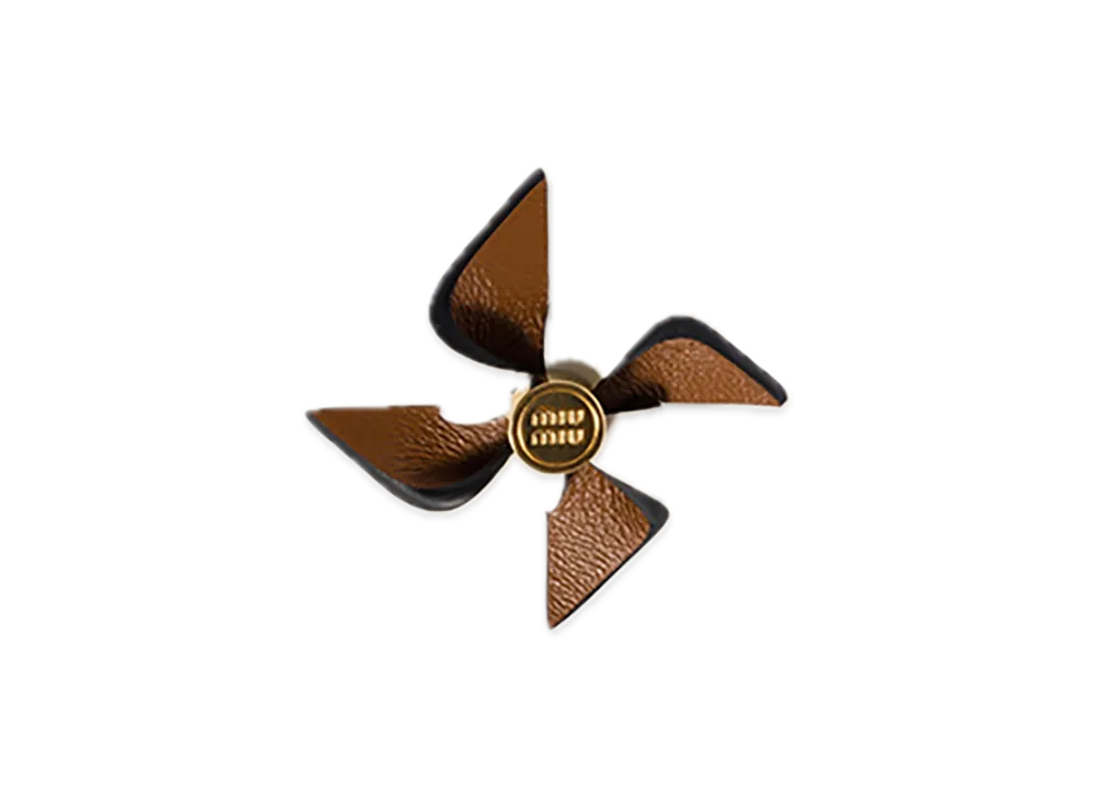 MIU MIU Leather Pinwheel Brooch "Brown/White"