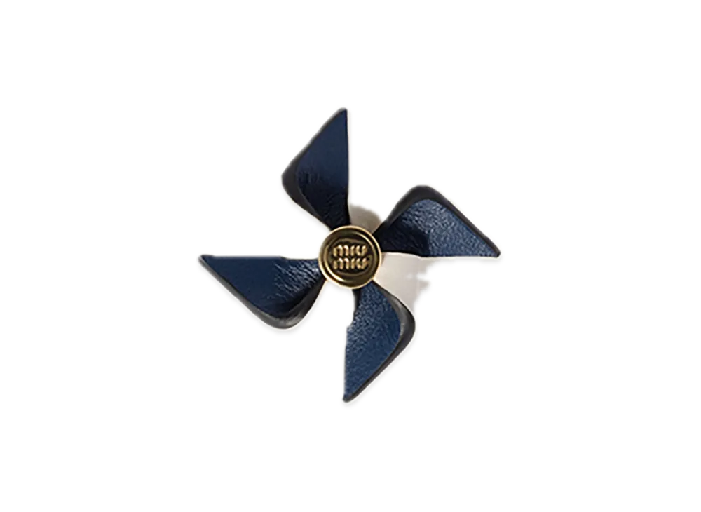 MIU MIU Leather Pinwheel Brooch "Blue/White"