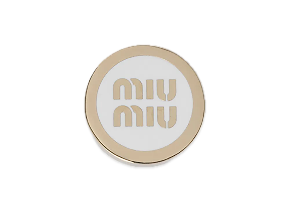 MIU MIU Enamel Metal Logo Brooch "White"