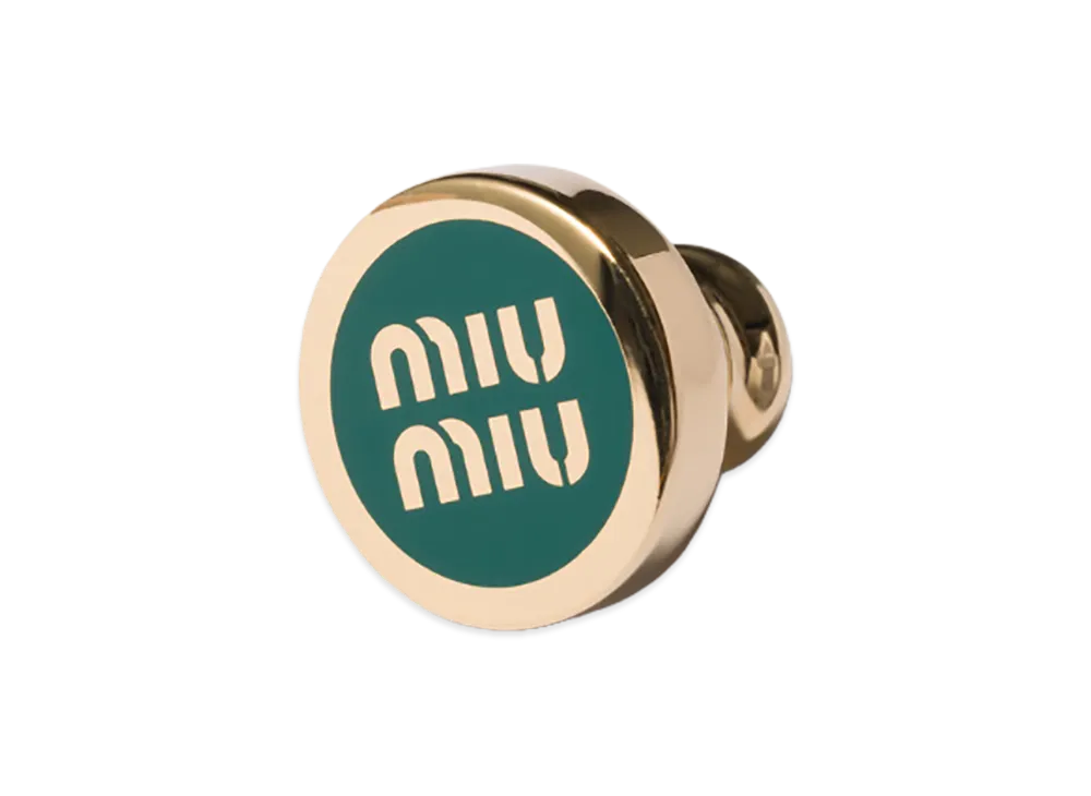 MIU MIU Women's Enamel Metal Logo Brooch "Green"