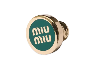 MIU MIU Women's Enamel Metal Logo Brooch "Green"