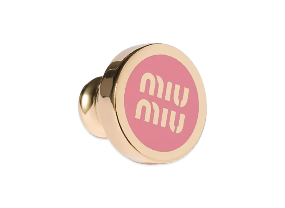 MIU MIU Women's Enamel Metal Logo Brooch "Pink"