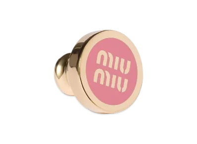 MIU MIU Women's Enamel Metal Logo Brooch "Pink"