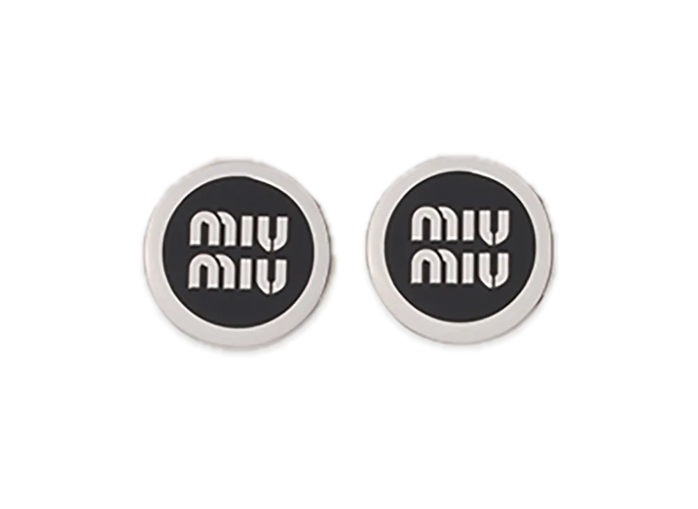 MIU MIU Enamel Metal Earrings "Black"