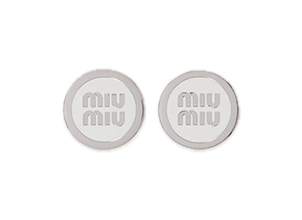 MIU MIU Enamel Metal Earrings "White"