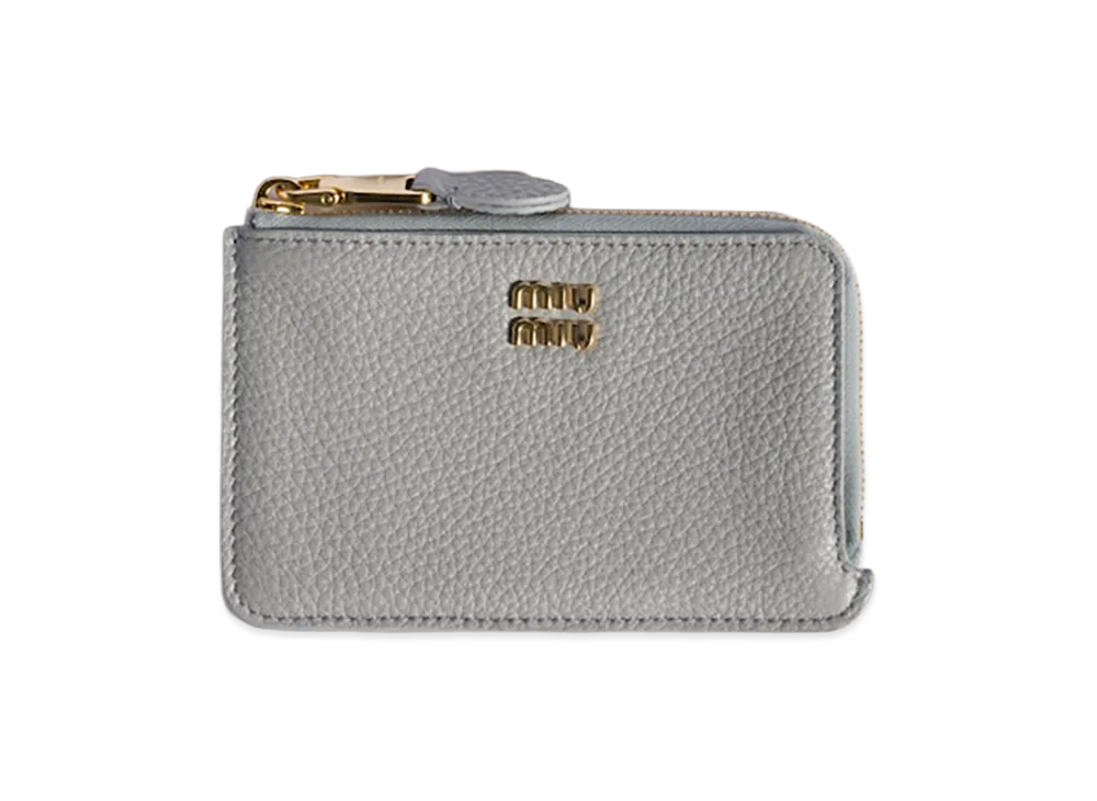 MIU MIU Leather Pouch Card Holder "Pearl Gray"