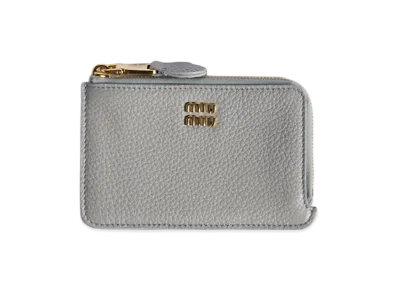 MIU MIU Leather Pouch Card Holder "Pearl Gray"