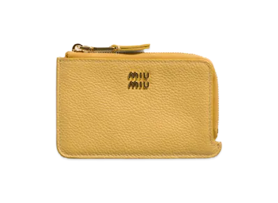 MIU MIU Leather Pouch Card Holder "Yellow"