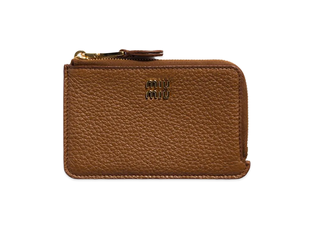 MIU MIU Leather Pouch Card Holder "Cognac Brown"
