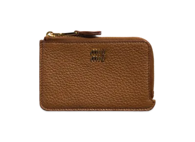 MIU MIU Leather Pouch Card Holder "Cognac Brown"
