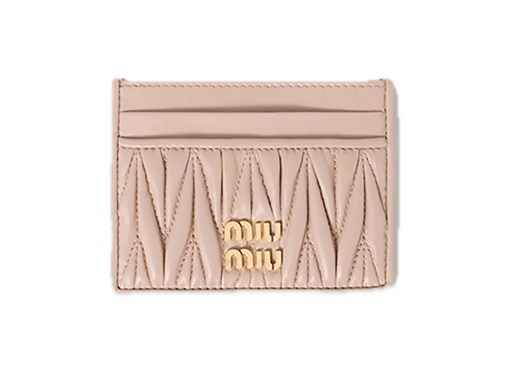 MIU MIU Matelasse Leather Card Case "Pink Beige"