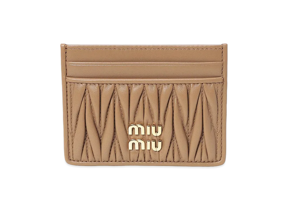 MIU MIU Women's Leather Matelass Card Case "Beige"
