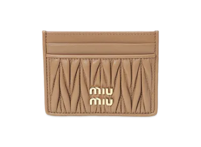 MIU MIU Women's Leather Matelass Card Case "Beige"
