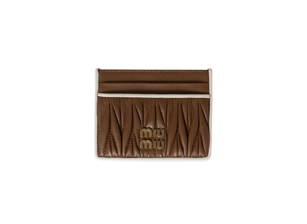 MIUMIU Matelasse Nappa Leather Card Holder "Brown/White"