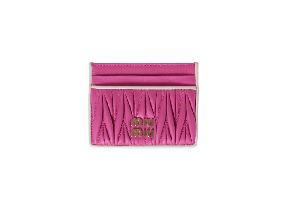 MIUMIU Matelasse Nappa Leather Card Holder "Fuchsia Pink/White"