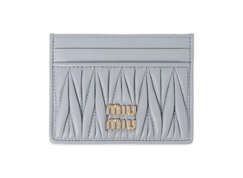 MIU MIU Matelasse Leather Card Case "Pearl Gray"