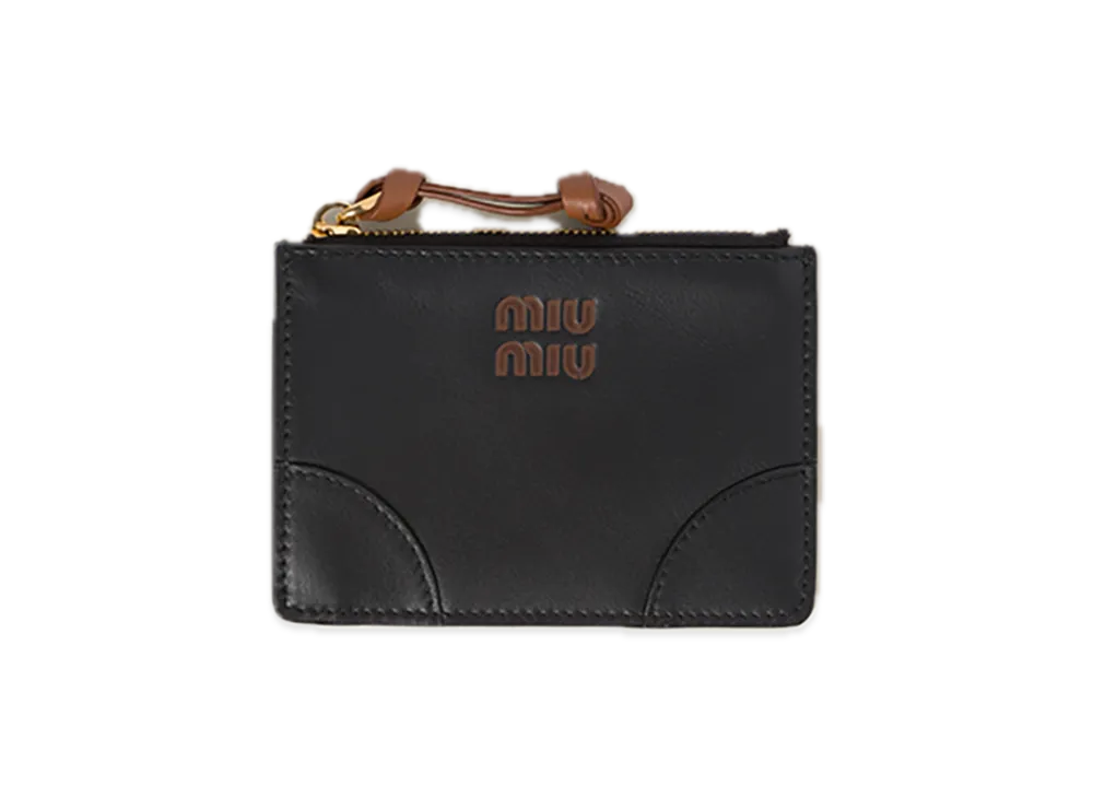 MIU MIU Leather Card Case "Black/Cognac"