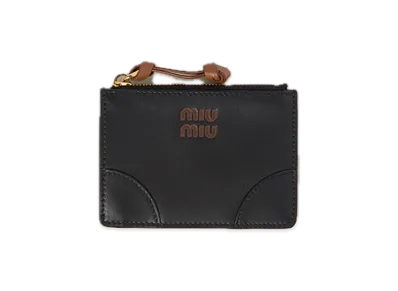 MIU MIU Leather Card Case "Black/Cognac"