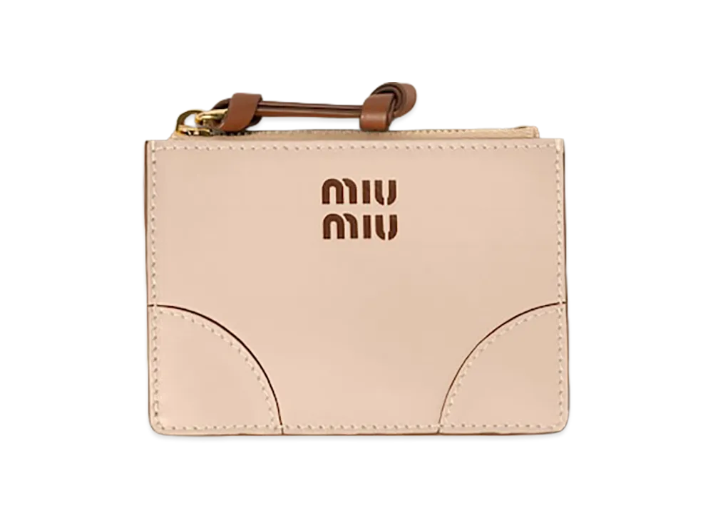 MIU MIU Leather Card Case "Cord Beige/Cognac Brown"