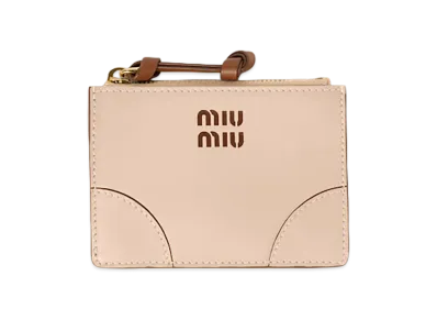 MIU MIU Leather Card Case "Cord Beige/Cognac Brown"