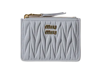 MIU MIU Matelasse Nappa Leather Card Holder "Pearl Gray"