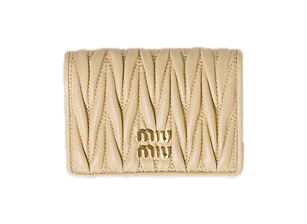MIU MIU Matelasse Leather Card Case "Soy Green"