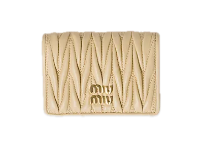 MIU MIU Matelasse Leather Card Case "Soy Green"