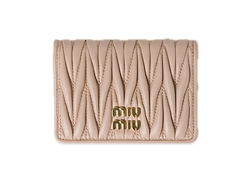 MIU MIU Matelasse Leather Card Case "Pink Beige"