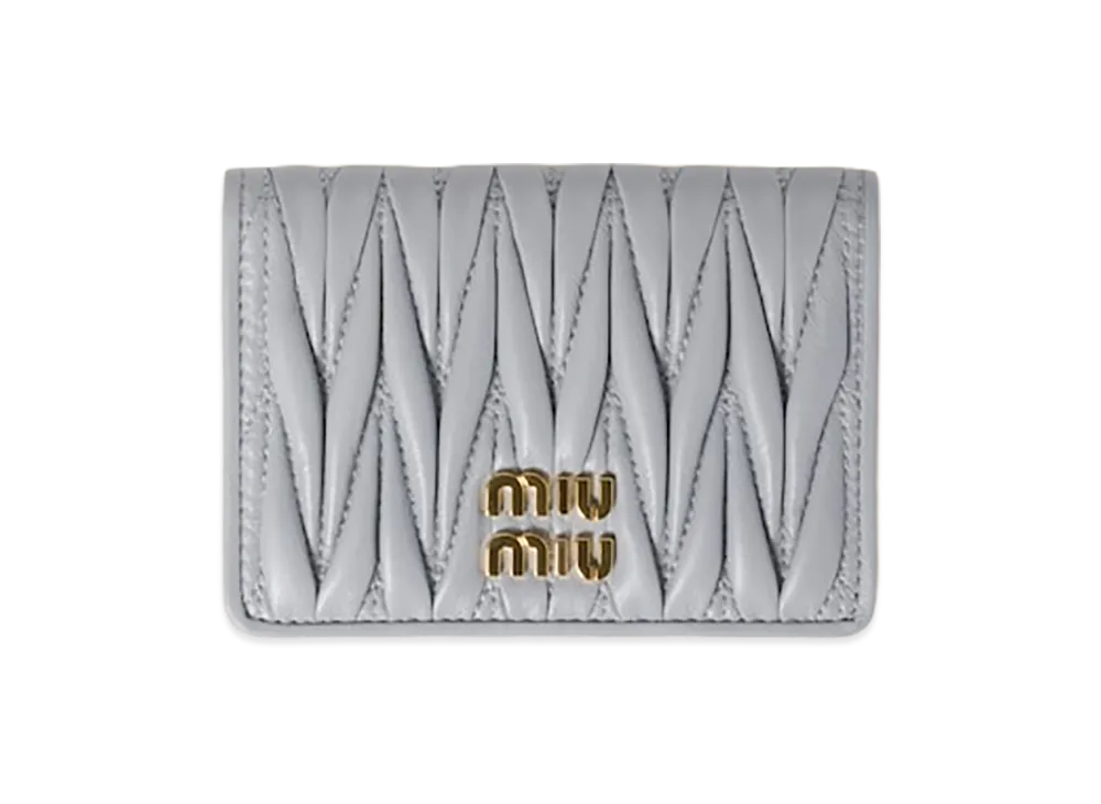 MIU MIU Matelasse Leather Card Case "Pearl Gray"