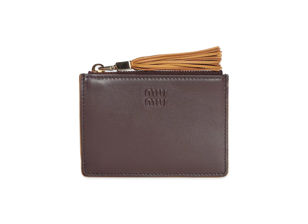 MIU MIU Women's Leather Card Holder with Tassel Charm "Dark Brown"