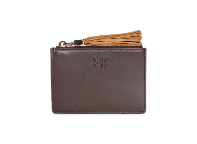 MIU MIU Women's Leather Card Holder with Tassel Charm "Dark Brown"