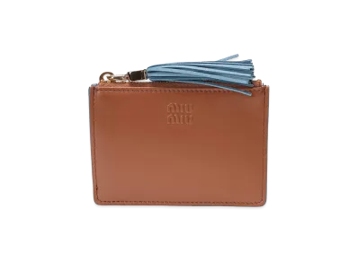 MIU MIU Women's Leather Card Holder with Tassel Charm "Brown"