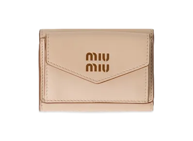 MIU MIU Leather Wallet "Cord Beige/Cognac Brown"