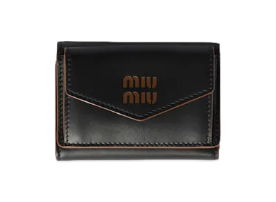 MIU MIU Leather Wallet "Black/Cognac Brown"