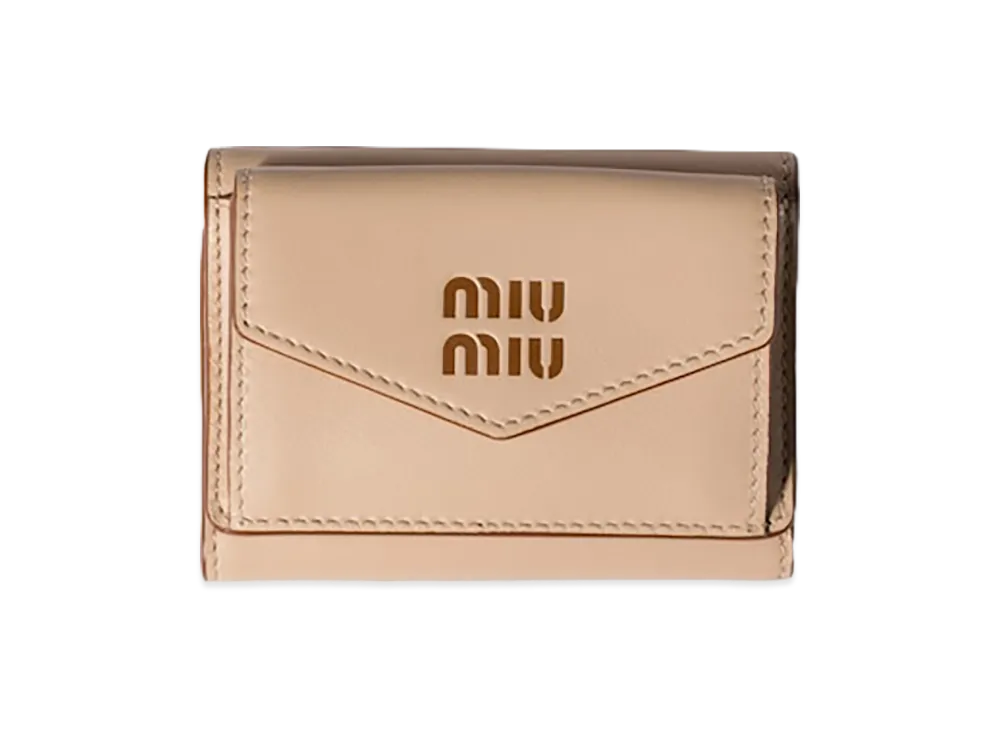 MIU MIU Leather Wallet "Cord Beige/Cognac Brown"