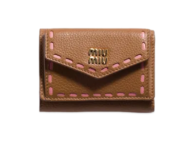 MIU MIU Leather Wallet "Caramel/Petal Pink"