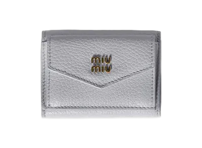 MIU MIU Vitello Daino Leather Wallet "Pearl Gray"
