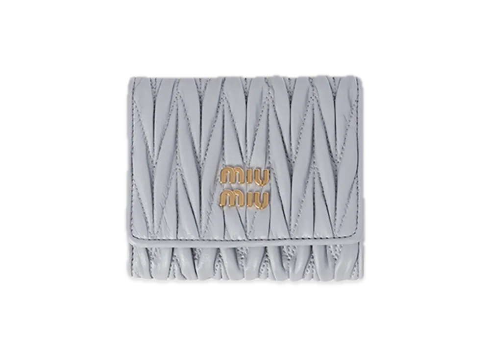 MIU MIU Matelasse Leather Wallet "Pearl Grey"