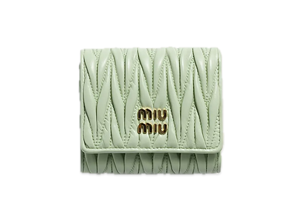 MIU MIU Matelasse Leather Wallet "Pastel Green"
