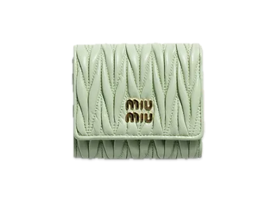 MIU MIU Matelasse Leather Wallet "Pastel Green"