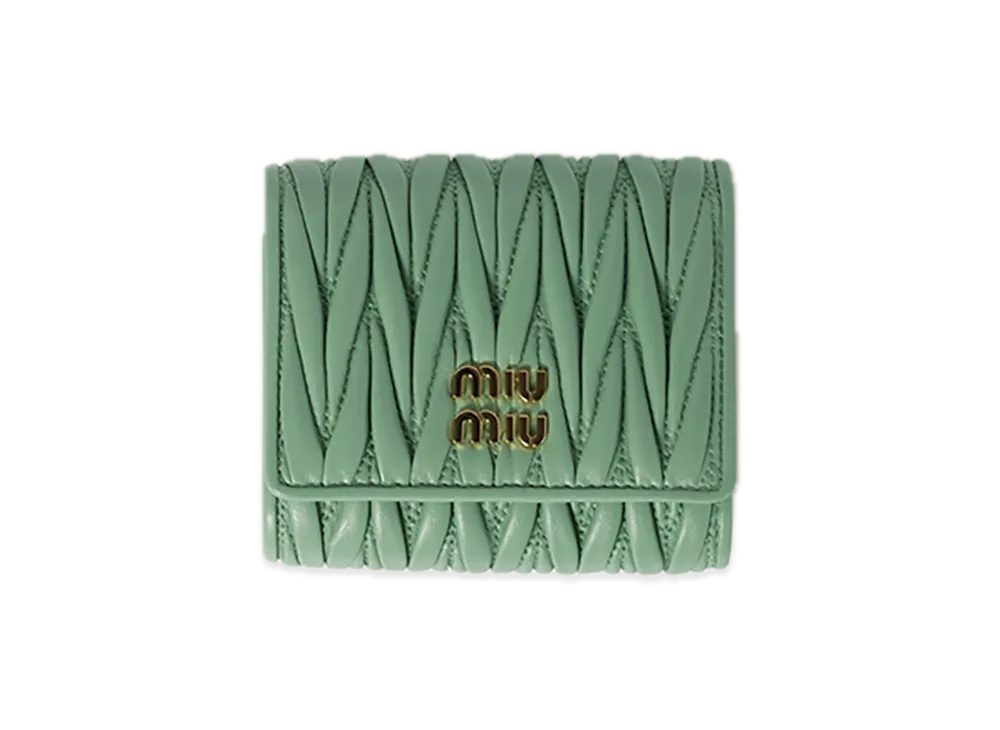 MIU MIU Matelasse Leather Wallet "Pastel Green"