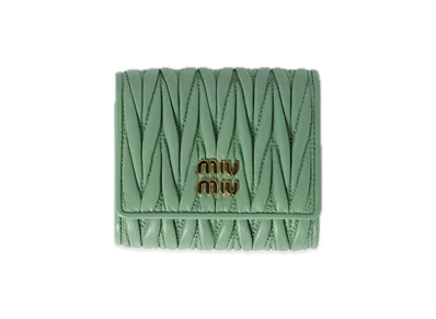 MIU MIU Matelasse Leather Wallet "Pastel Green"