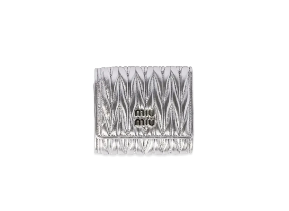 MIUMIU Small Matelasse Nappa Leather Wallet "Silver"