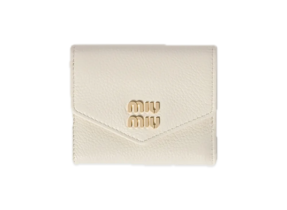 MIU MIU Vitello Daino Leather Bifold Wallet with Flap "White"