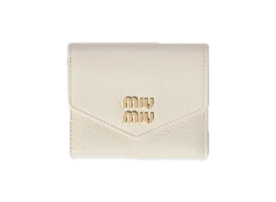 MIU MIU Vitello Daino Leather Bifold Wallet with Flap "White"